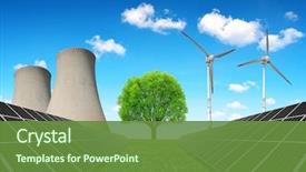  Presentation with nuclear energy - Amazing slides having plant and wind turbines energy backdrop and a tawny brown colored foreground