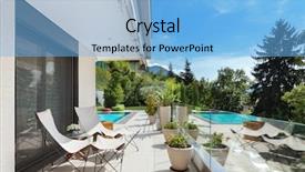  Presentation with swimming pool - Presentation theme consisting of plant design - modern house beautiful terrace background and a light blue colored foreground