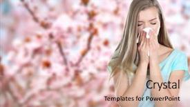  Presentation with tissue - Cool new PPT layouts with plant diseases - seasonal allergy young woman backdrop and a coral colored foreground