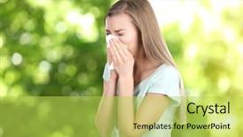  Presentation with allergy - Presentation design enhanced with plant diseases - seasonal allergy young woman background and a yellow colored foreground