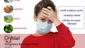  Presentation with allergies - Colorful PPT layouts enhanced with plant diseases - sick little boy and list backdrop and a crimson colored foreground