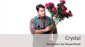  Presentation with young man on the phone - Presentation design consisting of plant diseases - young man gardener isolated background and a light gray colored foreground