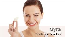  Presentation with herbal medicine garlic - Audience pleasing PPT theme consisting of plant diseases cure - beautiful woman holding garlic isolated backdrop and a  colored foreground