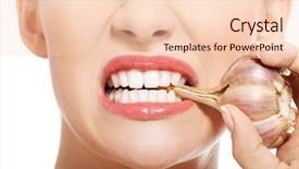  Presentation with close up garlic bulbs - Amazing slide deck having plant diseases cure - close up on woman mouth backdrop and a lemonade colored foreground