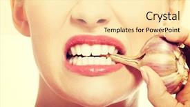  Presentation with close up garlic bulbs - PPT layouts enhanced with plant diseases cure - close up on woman mouth background and a blonde colored foreground