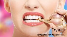  Presentation with mouth - Amazing slides having plant diseases cure - close up on woman mouth backdrop and a coral colored foreground