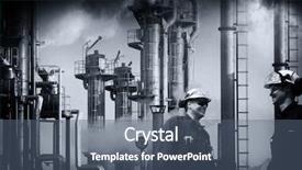  Presentation with oil refinery industry - Audience pleasing PPT theme consisting of process plants - oil and gas workers backdrop and a ocean colored foreground