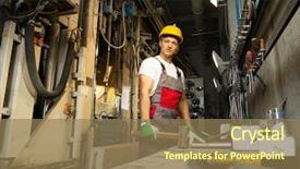  Presentation with worker safety - Cool new PPT theme with worker in safety hat backdrop and a coral colored foreground