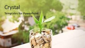  Presentation with growing - Beautiful presentation featuring plant growing in coins outside backdrop and a yellow colored foreground
