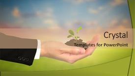  Presentation with plant growth - Slides consisting of plant in business hand background and a coral colored foreground