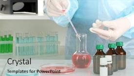  Presentation with biochemistry research laboratory - Cool new slide set with plant lab - scientist conducting research in laboratory backdrop and a  colored foreground