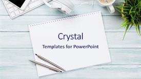  Presentation with notepad - Audience pleasing slide deck consisting of plant music - notepad headphones phone and pc backdrop and a sky blue colored foreground