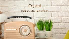  Presentation with retro radio - PPT theme enhanced with plant music - retro radio on table background and a sky blue colored foreground