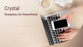  Presentation with hand holding plant - Cool new PPT layouts with plant music - woman working on laptop backdrop and a lemonade colored foreground