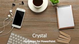  Presentation with workplace - Audience pleasing PPT theme consisting of plant music - workplace with mobile phone backdrop and a coral colored foreground