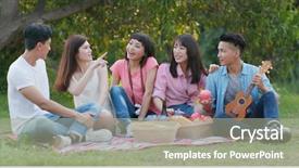  Presentation with picnic - Slides with plant music - youngster friends having fun background and a gray colored foreground