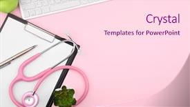  Presentation with keyboard - PPT layouts featuring plant pulse - doctor working place with stethoscope background and a pink colored foreground
