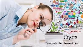  Presentation with young plant - Amazing presentation having plant research - young businesswoman looking at drawn backdrop and a light gray colored foreground