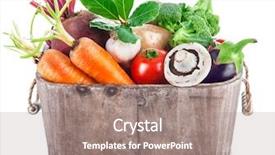  Presentation with plant harvest - Audience pleasing presentation consisting of plant roots - harvest vegetables in wooden basket backdrop and a gray colored foreground