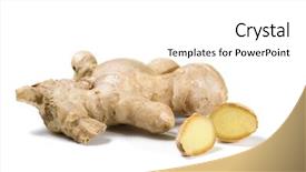  Presentation with root plant - Colorful PPT layouts enhanced with plant roots - large and small halved ginger backdrop and a white colored foreground