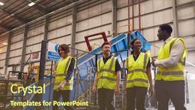  Presentation with coworkers - Beautiful slides featuring plant safety - four coworkers talk as they backdrop and a tawny brown colored foreground