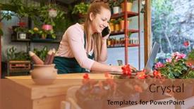  Presentation with order - Presentation design having plant-saleswoman-with-mobile-phone background and a red colored foreground