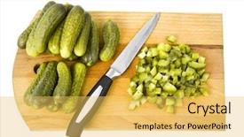  Presentation with plant salinity - Cool new PPT theme with plant salinity - canned cucumber heap in kitchen backdrop and a yellow colored foreground