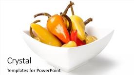  Presentation with pepper - Colorful presentation design enhanced with plant salinity - pickled pepper isolated on white backdrop and a white colored foreground