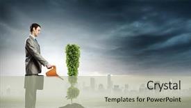  Presentation with plant - PPT theme featuring maritime - lighthouse on a sunny day background and a gray colored foreground