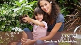  Presentation with working mother - Audience pleasing presentation theme consisting of plant soil - mother and daughter working backdrop and a tawny brown colored foreground