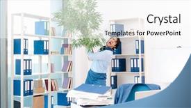  Presentation with employee anniversary work office - Slide deck with employee with too much work background and a  colored foreground