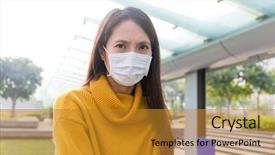  Presentation with wearing a surgical face mask - Presentation consisting of plant virus - asian young woman wearing background and a gold colored foreground