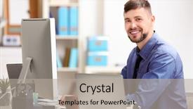  Presentation with working - Audience pleasing theme consisting of plant virus - handsome young programmer working backdrop and a mint green colored foreground