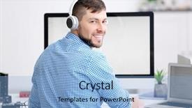  Presentation with working - Slides consisting of plant virus - handsome young programmer working background and a light blue colored foreground