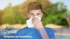  Presentation with allergy - Presentation theme featuring allergy young man with tissue background and a teal colored foreground