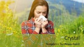  Presentation with allergy - Theme having allergy young woman with tissue background and a gold colored foreground