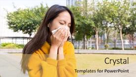  Presentation with allergy - Slide deck consisting of plant tissue - young woman got nose allergy background and a yellow colored foreground