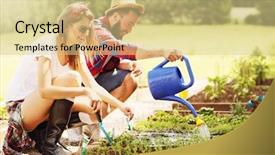  Presentation with organic herbs and letteuce - Audience pleasing slides consisting of plant water - picture of young couple planting backdrop and a blonde colored foreground