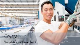  Presentation with asian - Amazing PPT theme having plant working on the factory backdrop and a light gray colored foreground