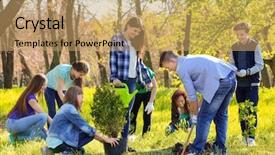  Presentation with park - Audience pleasing presentation theme consisting of plantas - group of young volunteers backdrop and a coral colored foreground