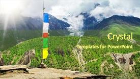  Presentation with mountains - Slide set enhanced with planting flag hill - beautiful landscape in himalayas mountains background and a tawny brown colored foreground