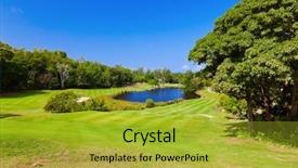  Presentation with red gold green field - Beautiful presentation design featuring planting flag hill - golf field at island praslin backdrop and a gold colored foreground