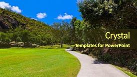  Presentation with golf - Presentation theme with planting flag hill - golf field at island praslin background and a tawny brown colored foreground