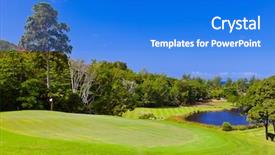  Presentation with red gold green field - Presentation consisting of planting flag hill - golf field at island praslin background and a cobalt blue colored foreground