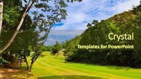  Presentation with red gold green field - Beautiful PPT theme featuring planting flag hill - golf field at island praslin backdrop and a tawny brown colored foreground