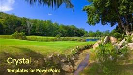  Presentation with golf - Beautiful PPT theme featuring planting flag hill - golf field at island praslin backdrop and a tawny brown colored foreground