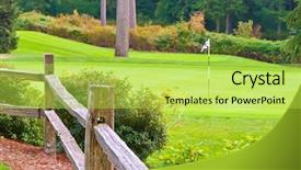  Presentation with old style vintage postcard - PPT theme featuring planting flag hill - old style fence background and a yellow colored foreground