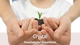  Presentation with child and adult talking - Amazing slide set having planting seeds - child and adult holding soil backdrop and a coral colored foreground