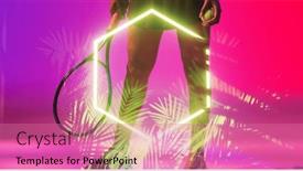  Presentation with hexagon - PPT theme with plants-and-hexagon-over-low background and a coral colored foreground