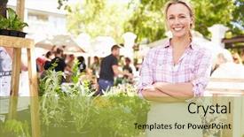  Presentation with market food - Colorful presentation enhanced with plants at farmers food market backdrop and a  colored foreground